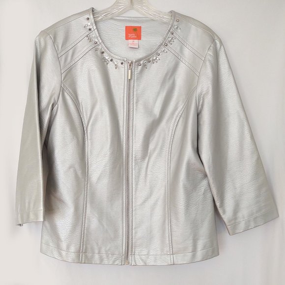 Ruby Rd. Jackets & Coats Hearts Of Palm Embellished Silver Metallic